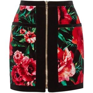Authentic Balmain Paris Floral Velvet Skirt